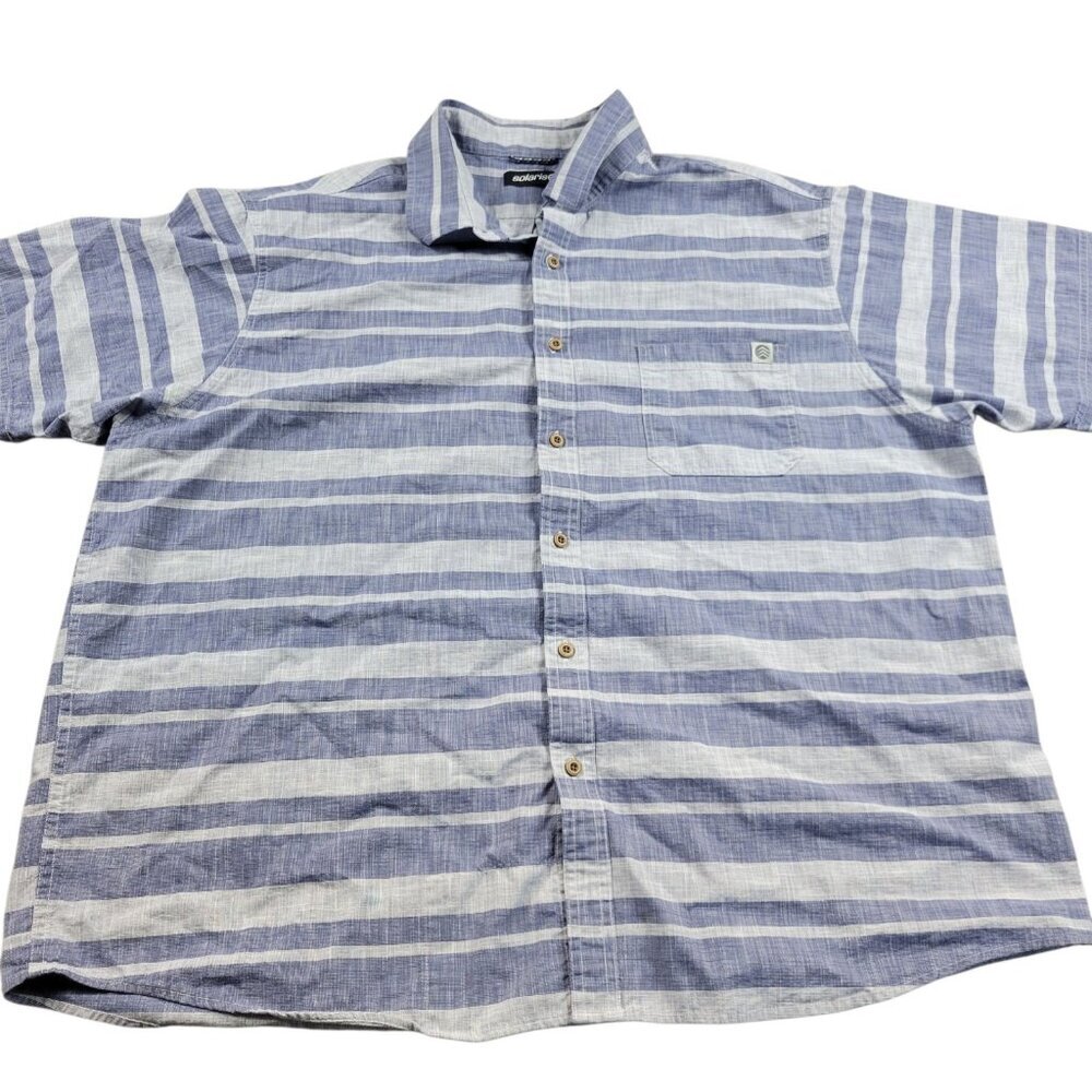 Solaris Outdoors Shirt Mens 2XL Blue Striped Button Up Short Sleeve Camp